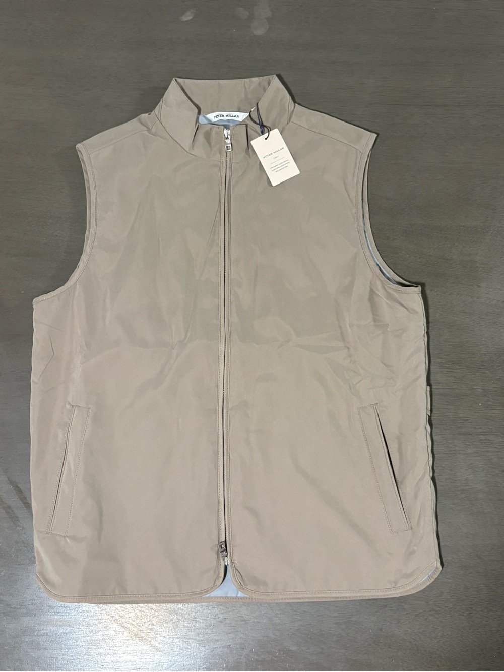 Peter Millar Mens Beige Bleecker Full Zip Vest Size M Lightweight Windproof